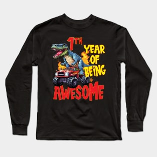 1st Year of Being Awesome 1yr Birthday Truck Dinosaur Boy Girl 1 Years Old Long Sleeve T-Shirt